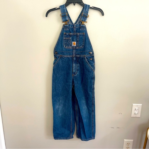 Carhartt Overalls Kids Blue Denim Carpenter Size 7 - Picture 1 of 13